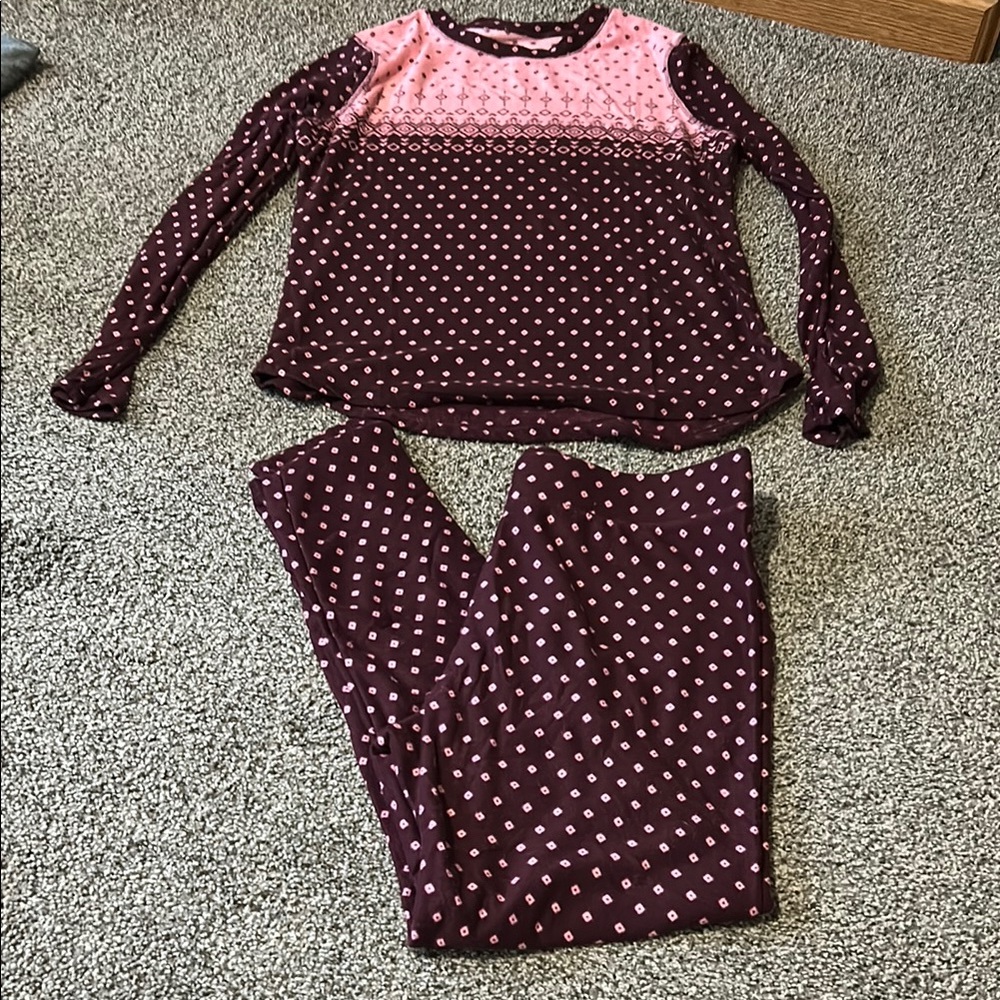 Pink and Brown Polka Dot Pajama Set with Long Sleeves